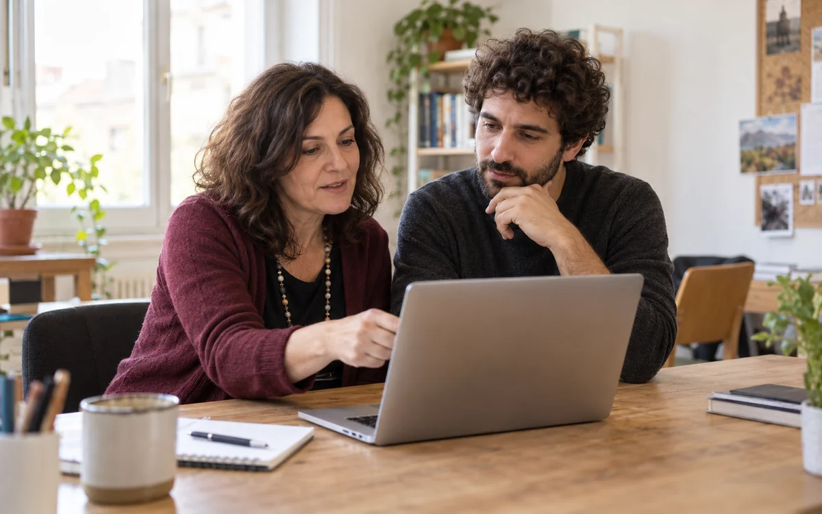 Colleghe e colleghi imparano insieme a usare un computer.